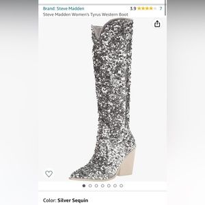 Size 6 Steve Madden Silver Sequin Cowboy Boot